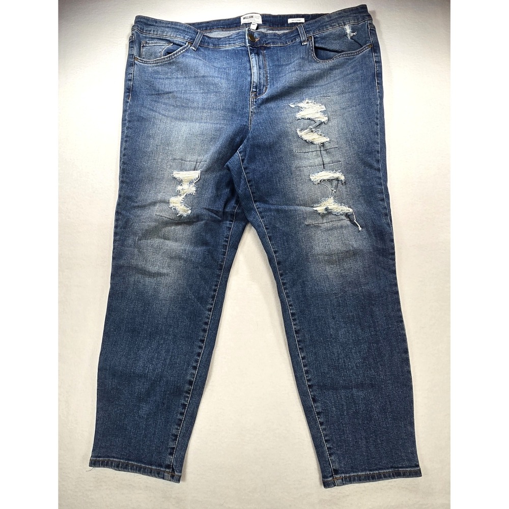 William Rast Women 22W Ankle Skinny Jeans Distressed Medium Wash Denim Plus Size